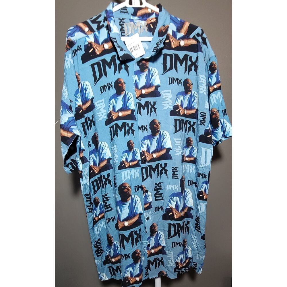 DMX Shirt Rayon All Over Print DMX Graphics Button Up Short Sleeve Men Sz 2XL